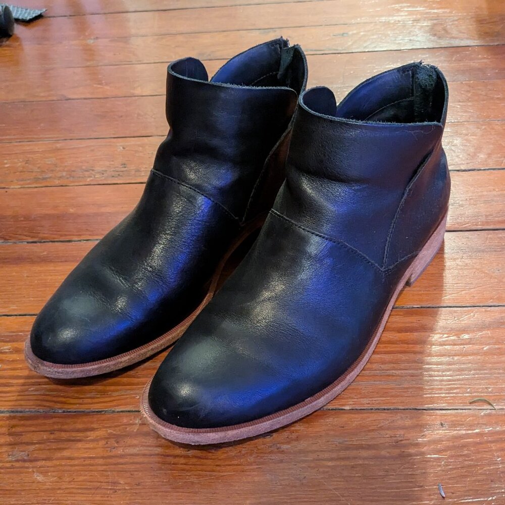 Kork Ease Ryder Black Leather Ankle Boots, Size 10